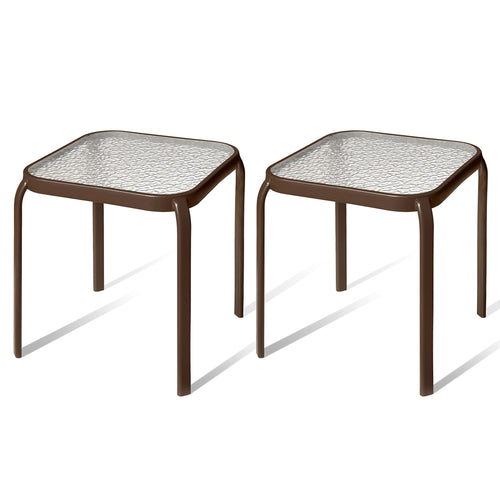 Bronze Metal Outdoor Side Table with Tempered Glass Top