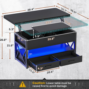 Lift Top Coffee Table with Storage & LED Light