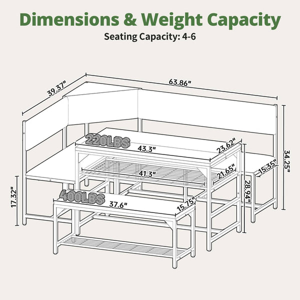Corner Dining Set with L-Shaped Bench & Storage