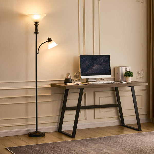 71" Arc Floor Lamp with Frosted Glass Shade & Adjustable Reading Light