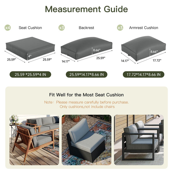 Breezestival Patio Furniture Replacement Cushions for Outdoor Furniture Set of 4, Thick Patio Sofa Cushions for Outdoor Furniture, 9-Piece Splashproof Fade Resistant Cushions for Outdoor Couch, Grey