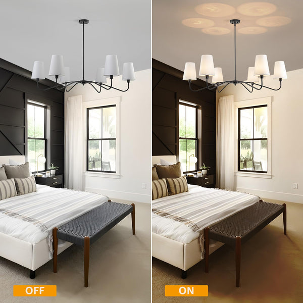 47-Inch Modern 6-Light Chandelier with Fabric Shades – Adjustable Large Ceiling Light Fixture