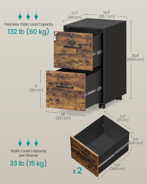 2-Drawer Mobile File Cabinet with Lock