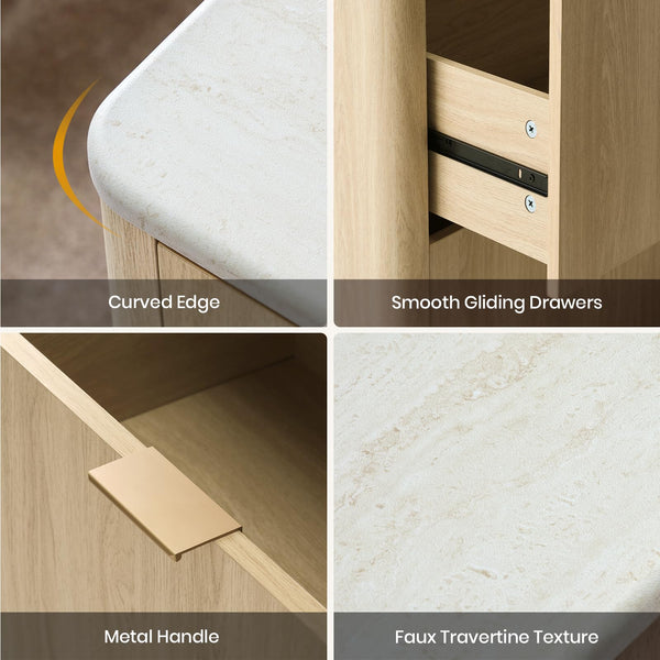 9-Drawer Wide Dresser with Faux Travertine Top
