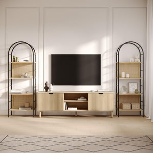 4-Tier Arched Bookshelf with Rattan Backing
