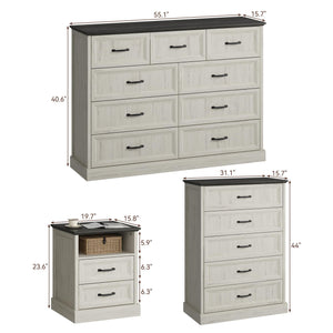 4-Piece Farmhouse Dresser & Nightstand Bedroom Set – 14 Drawers, White