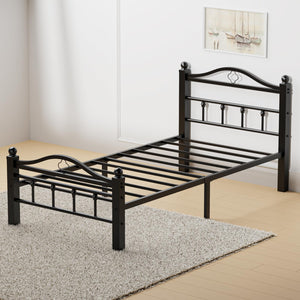 Metal Platform Bed Frame with Vintage Headboard