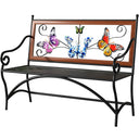 Outdoor Garden Bench with Armrest & Butterfly Pattern Backrest