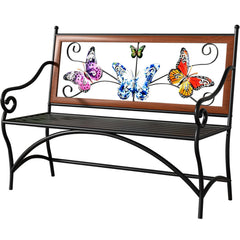 Outdoor Garden Bench with Armrest & Butterfly Pattern Backrest