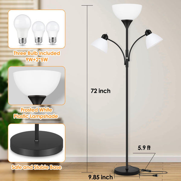 72" Dimmable Torchiere Floor Lamp with 2 Reading Lights