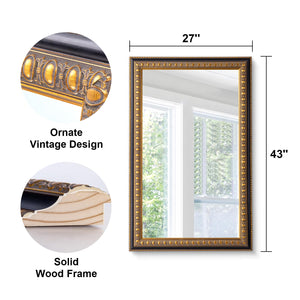 Baroque Wall Mirror – Vintage Gold Rectangular Wood Frame