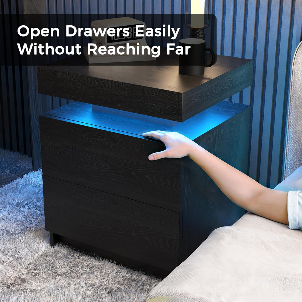 LED Nightstand Set of 2 with Drawers & Open Shelf
