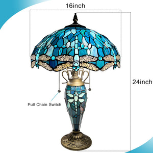 Tiffany Stained Glass Dragonfly Table Lamp with Nightlight
