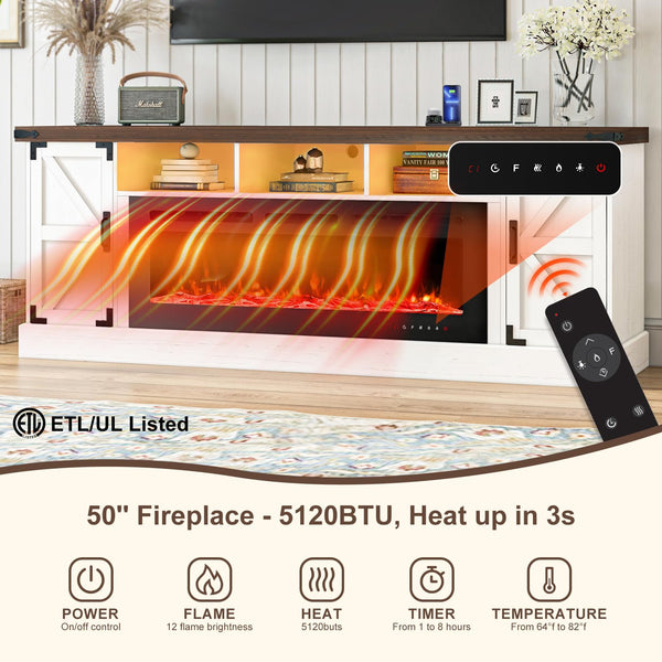 77" Fireplace TV Stand with 50" Electric Fireplace for TVs up to 85"
