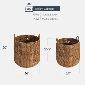 2-Piece Handwoven Water Hyacinth Nesting Baskets with Handles