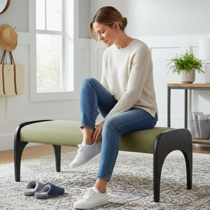 Modern Upholstered Ottoman Bench with Solid Wood Legs