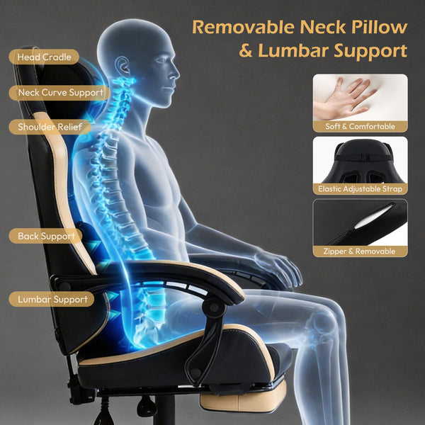Ergonomic Gaming Chair with Footrest & Recliner