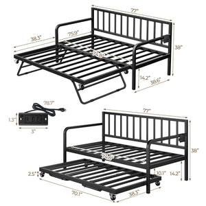 Twin Daybed with Trundle, Charging Station & LED Lights