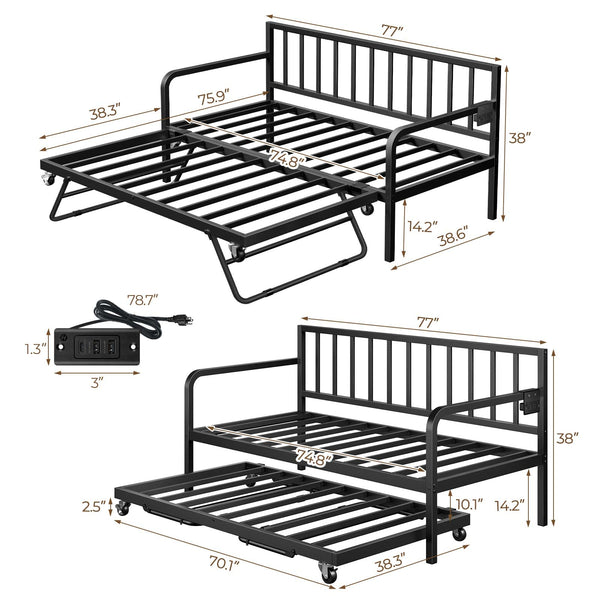 Twin Daybed with Trundle, Charging Station & LED Lights