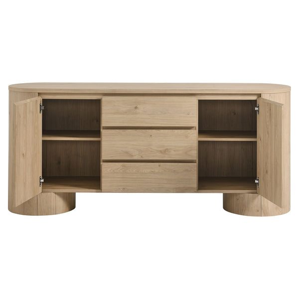 71-Inch Oval Wood Grain Sideboard with Doors and Drawers