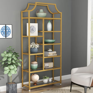 8-Shelf Tempered Glass Etagere Bookcase – Gold