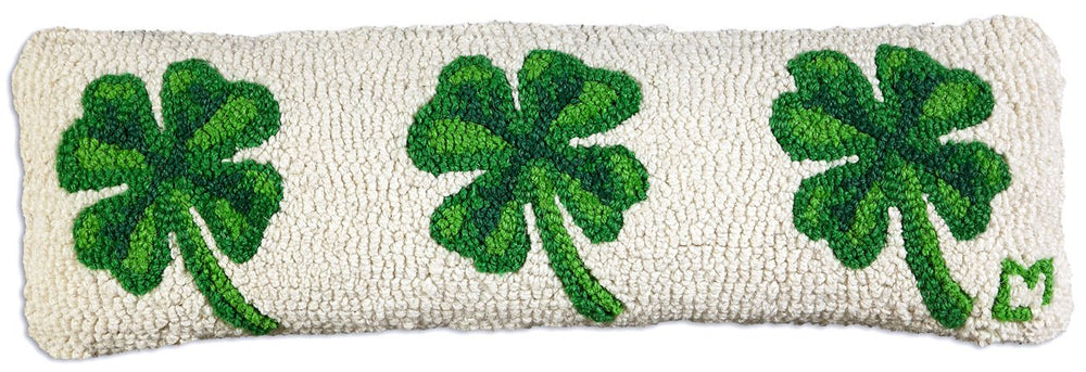 Hand-Hooked Wool Lumbar Throw Pillow – 8" x 24" Shamrock