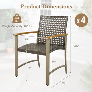 Outdoor PE Wicker Patio Dining Chairs Set of 4 with Acacia Wood Armrests