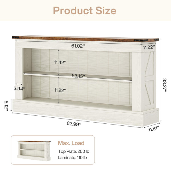 63-Inch Console Table with Shelves