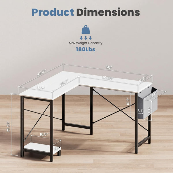 L-Shaped Corner Computer Desk with CPU Stand and Side Storage Bag