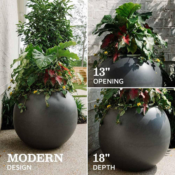 Round Sphere Charcoal Planter – Fiberstone Composite, Indoor & Outdoor