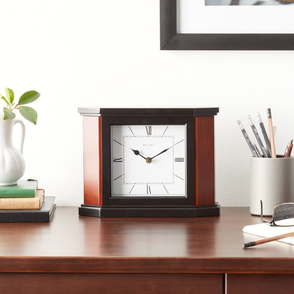 Solid Wood Desk Clock with Glass Lens | Cherry Finish | Decorative Accent