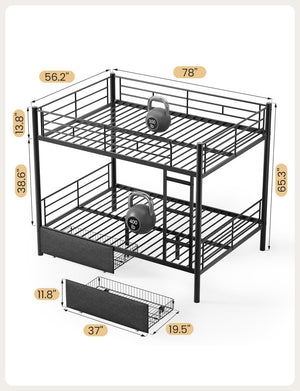 Full Over Full Bunk Bed with Storage Drawers – Separable Heavy Duty Metal Frame