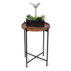 Folding Side Table with Removable Acacia Wood Tray