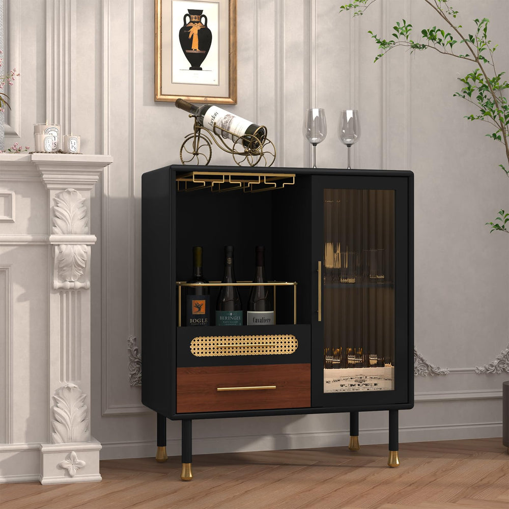 Modern Coffee Bar Cabinet with Wine Glass Rack