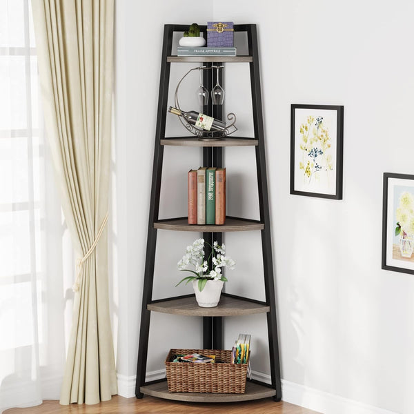 5-Tier Corner Shelf with Metal Frame