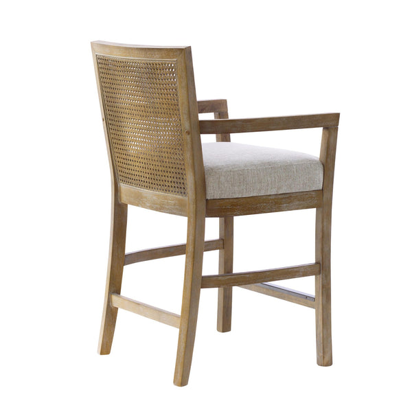 Rattan Back Counter Height Bar Stool – Upholstered Farmhouse Design