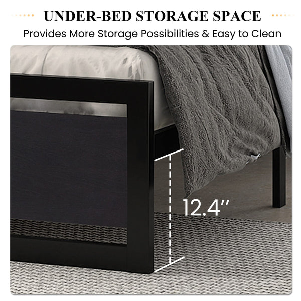Metal Platform Bed Frame with Headboard & Slat Support
