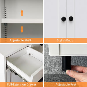 Metal Storage Cabinet with 2 Drawers & Adjustable Shelf