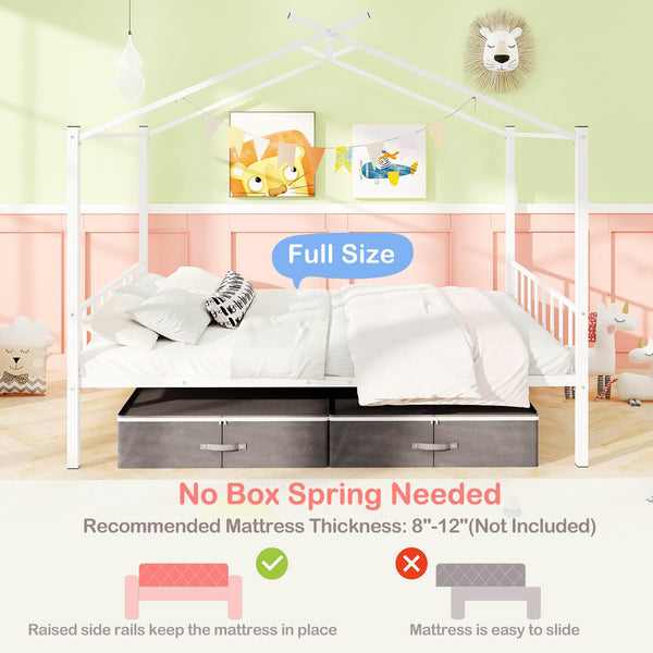Full Size Metal House Bed with 2 Storage Drawers
