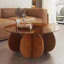 Round Glass Coffee Table with Wood Base