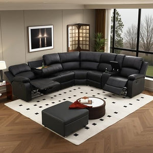 L-Shape Sectional Reclining Sofa Set with Drop-Down Table & Storage Console