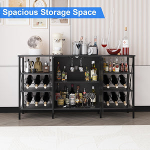 Rustic Wine Bar Cabinet with Wine Rack, Glass Holder & LED Light