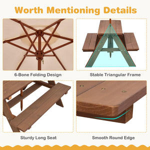 Kids Outdoor Wooden Picnic Table Set with Umbrella