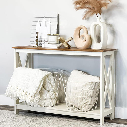 Narrow Console Table with X-Shape Design