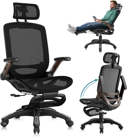 Ergonomic Mesh Office Chair with Footrest, Reclining Back & Adjustable Lumbar Support