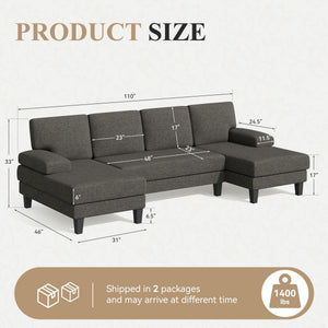 110" U-Shaped Sectional Sofa with Double Chaise