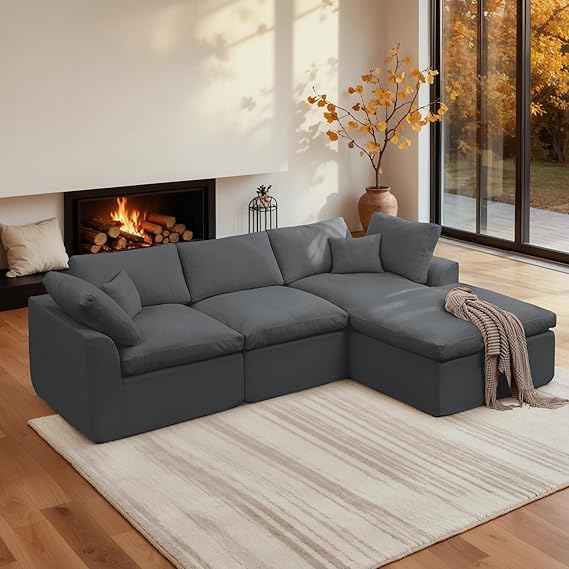 Modular L-Shape Sectional Sofa with Ottoman & Deep Seats