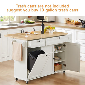 Kitchen Island Cart with Drop Leaf & Power Outlet