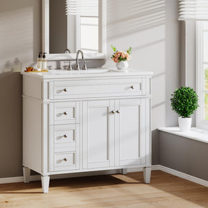 36-Inch Bathroom Vanity with Sink, 4 Drawers & 2 Doors, Solid Wood Frame
