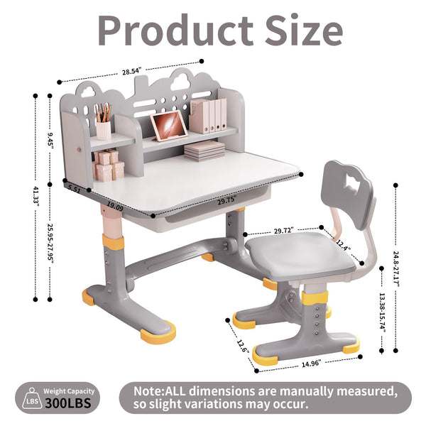 Height Adjustable Kids Desk and Chair Set with Storage
